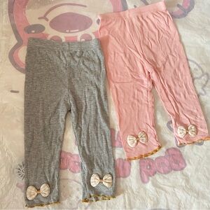 2 PC Pink and Gray Bow Leggings size 90